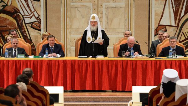 Патриарх Московский и всея Руси Кирилл на открытии XVII Всемирного русского народного собора (ВРНС). Фото с места события Патриарх Московский и всея Руси Кирилл на открытии XVII Всемирного русского народного собора (ВРНС). Фото с места события