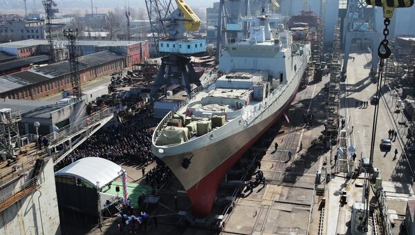 Спуск на воду фрегата Адмирал Григорович. Архивное фото Спуск на воду фрегата Адмирал Григорович. Архивное фото